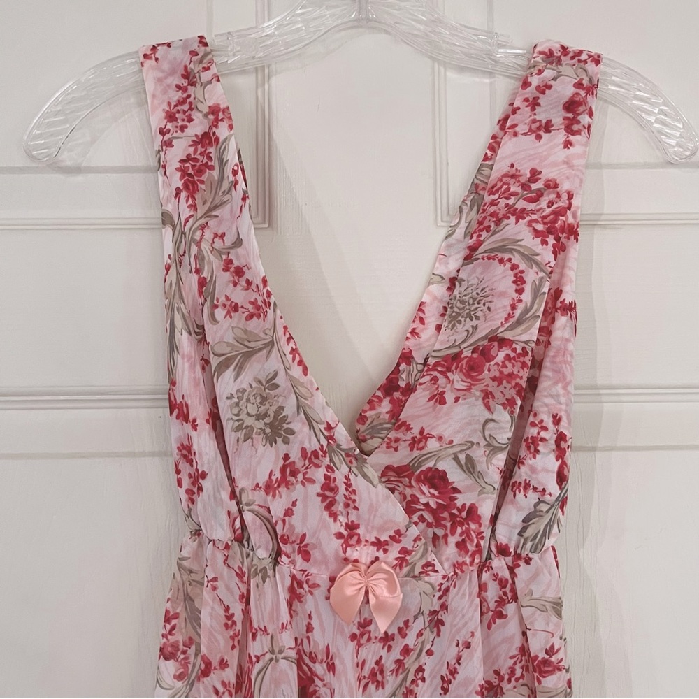 🌸3/$25 Gilligan & O’Malley Pink & Red Floral Babydoll Chemise Nightgown, Size S - Picture 4 of 11